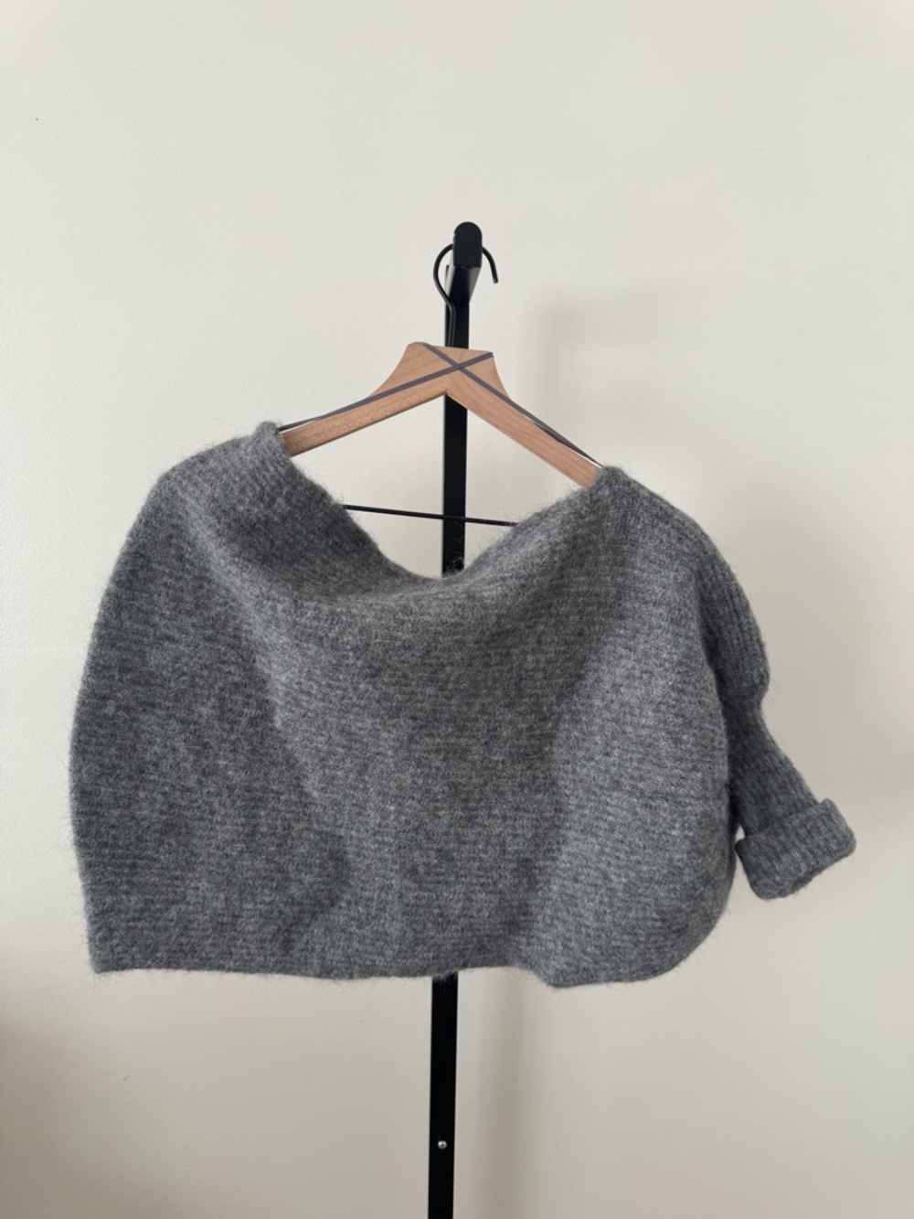 Zara Gray Off-Shoulder Fuzzy Knit Sweater